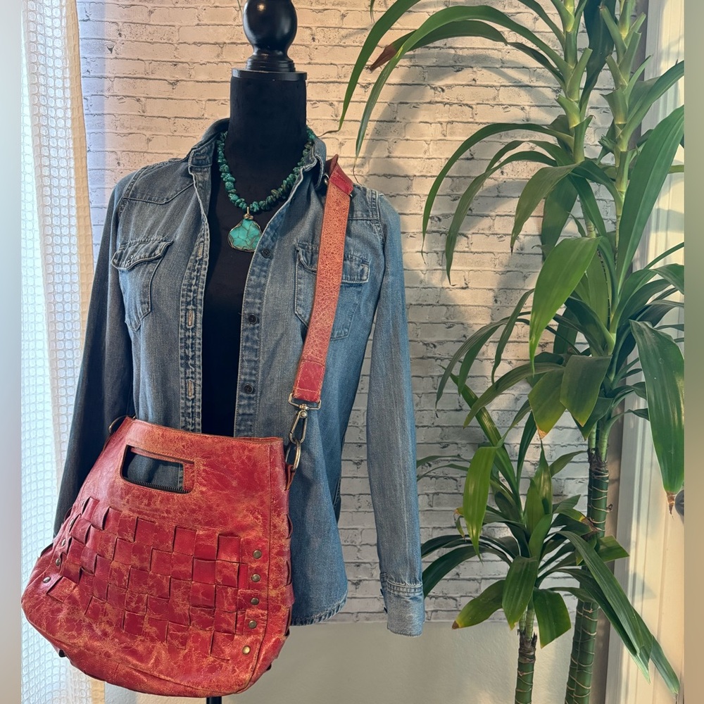 Red leather crossbody bag